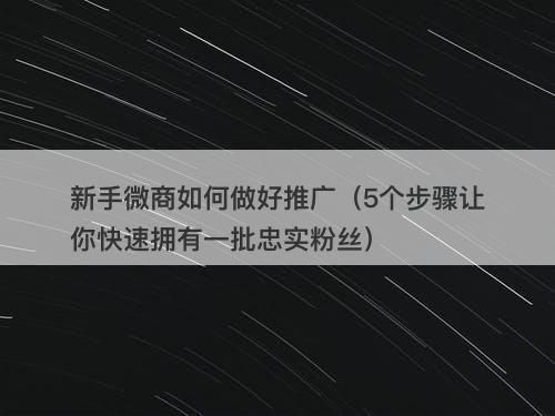 新手微商如何做好推广（5个步骤让你快速拥有一批忠实粉丝）