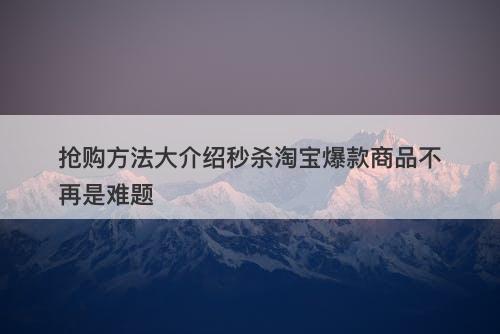 抢购方法大介绍秒杀淘宝爆款商品不再是难题