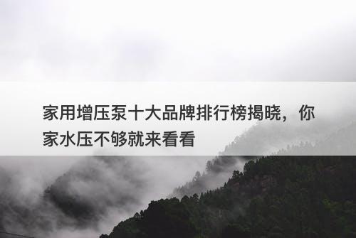 家用增压泵十大品牌排行榜揭晓，你家水压不够就来看看