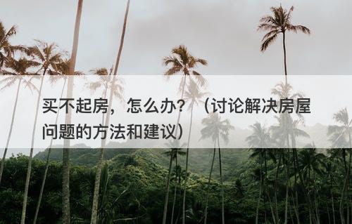 买不起房，怎么办？（讨论解决房屋问题的方法和建议）