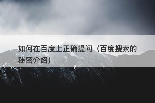 如何在百度上正确提问（百度搜索的秘密介绍）