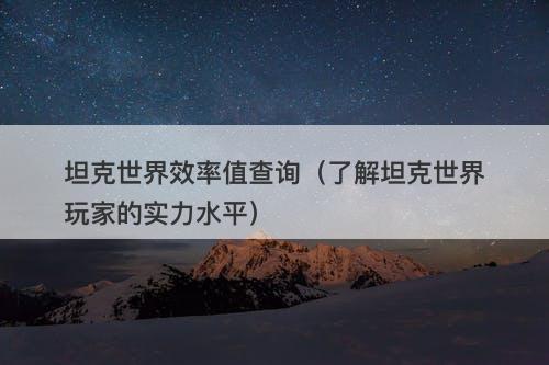 坦克世界效率值查询（了解坦克世界玩家的实力水平）