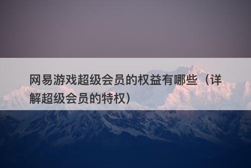 网易游戏超级会员的权益有哪些（详解超级会员的特权）