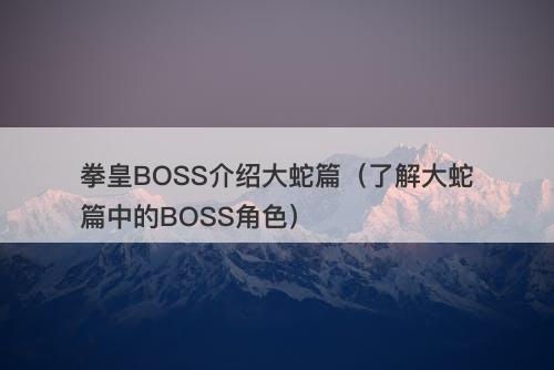 拳皇BOSS介绍大蛇篇（了解大蛇篇中的BOSS角色）