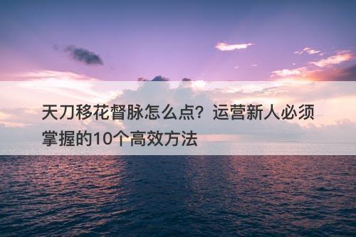 天刀移花督脉怎么点?运营新人必须掌握的10个高效方法-图1 天刀移花督脉怎么点?运营新人必须掌握的10个高效方法-图1