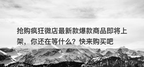 抢购疯狂微店最新款爆款商品即将上架，你还在等什么？快来购买吧