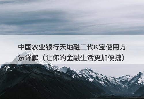 中国农业银行天地融二代K宝使用方法详解（让你的金融生活更加便捷）