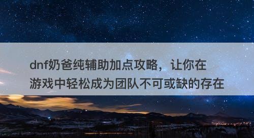 dnf奶爸纯辅助加点攻略，让你在游戏中轻松成为团队不可或缺的存在