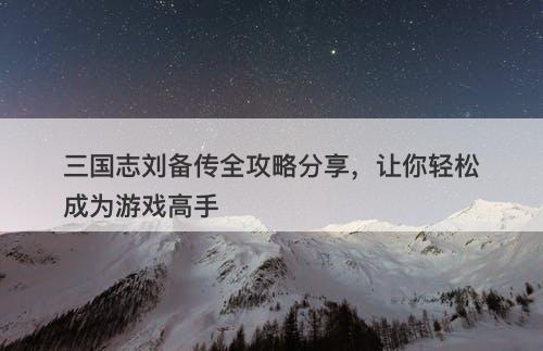 三国志刘备传全攻略分享，让你轻松成为游戏高手