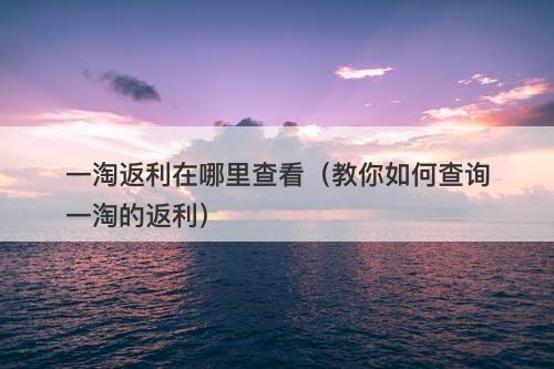 一淘返利在哪里查看（教你如何查询一淘的返利）