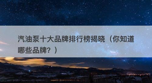 汽油泵十大品牌排行榜揭晓（你知道哪些品牌？）