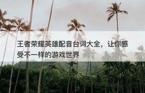 王者荣耀英雄配音台词大全，让你感受不一样的游戏世界