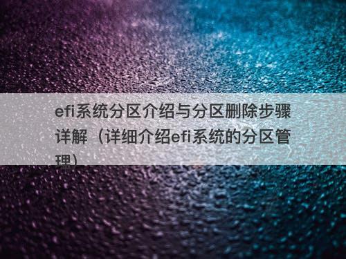 efi系统分区介绍与分区删除步骤详解（详细介绍efi系统的分区管理）