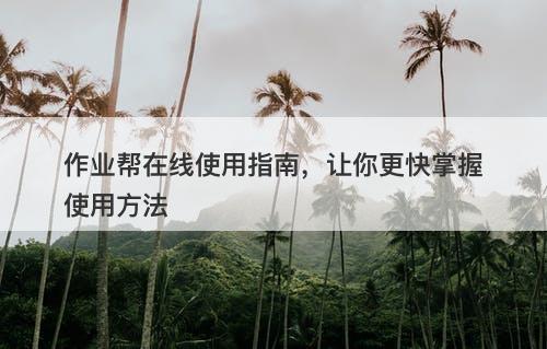 作业帮在线使用指南，让你更快掌握使用方法