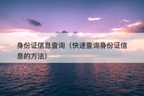 身份证信息查询（快速查询身份证信息的方法）