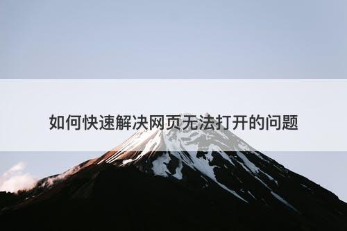 如何快速解决网页无法打开的问题