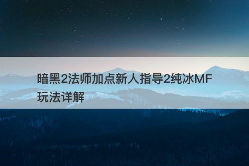 暗黑2法师加点新人指导2纯冰MF玩法详解