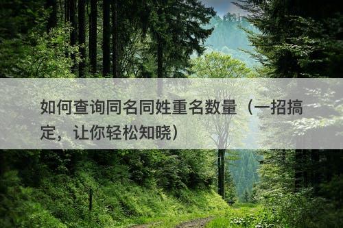 如何查询同名同姓重名数量（一招搞定，让你轻松知晓）