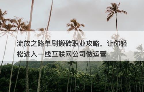 流放之路单刷搬砖职业攻略，让你轻松进入一线互联网公司做运营