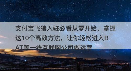 支付宝飞猪入驻必看从零开始，掌握这10个高效方法，让你轻松进入BAT等一线互联网公司做运营
