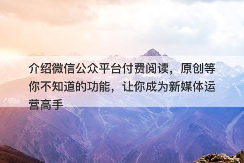介绍微信公众平台付费阅读，原创等你不知道的功能，让你成为新媒体运营高手