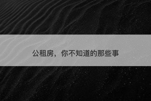 公租房，你不知道的那些事