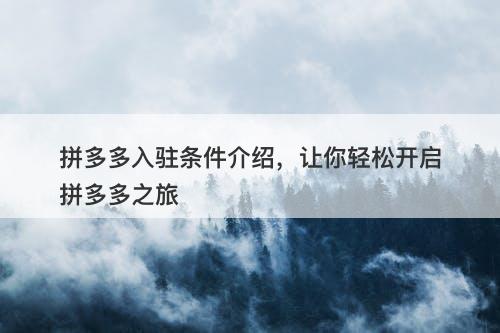 拼多多入驻条件介绍，让你轻松开启拼多多之旅