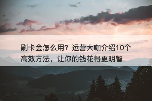 刷卡金怎么用?运营大咖介绍10个高效方法,让你的钱花得更明智