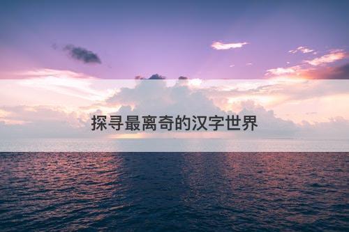 探寻最离奇的汉字世界