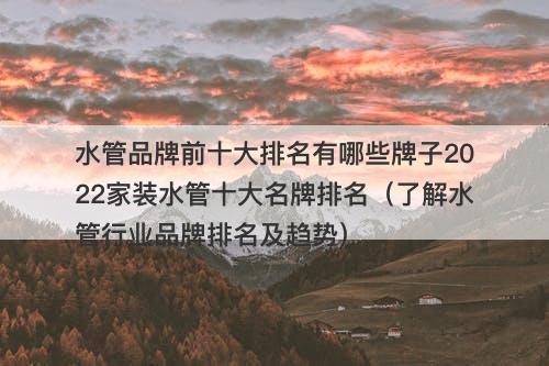 水管品牌前十大排名有哪些牌子2022家装水管十大名牌排名（了解水管行业品牌排名及趋势）