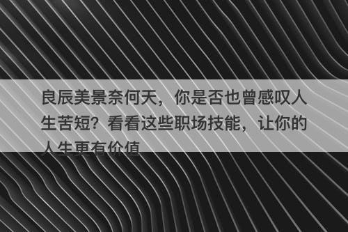 良辰美景奈何天，你是否也曾感叹人生苦短？看看这些职场技能，让你的人生更有价值