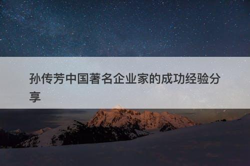 孙传芳中国著名企业家的成功经验分享