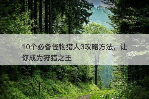 10个必备怪物猎人3攻略方法，让你成为狩猎之王