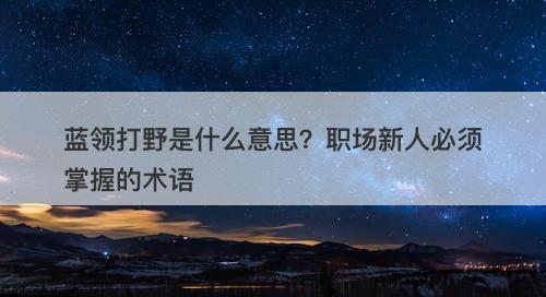 蓝领打野是什么意思？职场新人必须掌握的术语