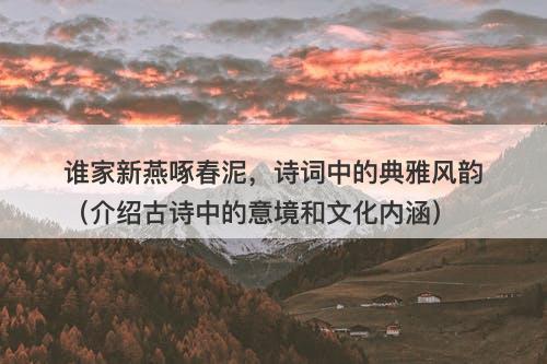 谁家新燕啄春泥，诗词中的典雅风韵（介绍古诗中的意境和文化内涵）