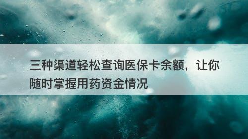 三种渠道轻松查询医保卡余额，让你随时掌握用药资金情况