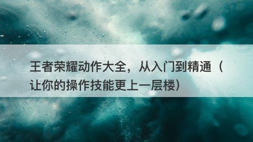 王者荣耀动作大全，从入门到精通（让你的操作技能更上一层楼）